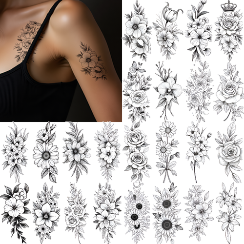 9pcs Temporary Tattoo Temporary Tattoo Stickers Floral Tattoos For Ladies Arms - Picture 4 of 15