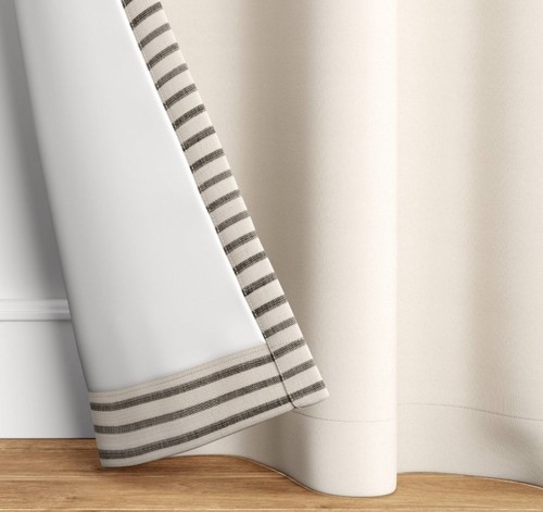 Threshold Black Stripe Border Blackout Cream Single Curtain Panel 50" x 84" T67 - Picture 3 of 4