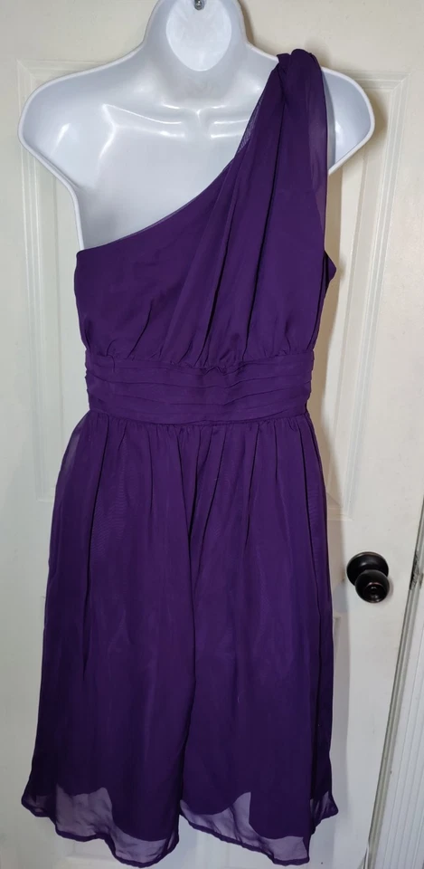 Tevolio Purple One-Shoulder Knee Length Chiffon Dress 10 - Image 3 of 4
