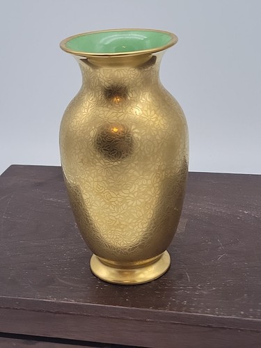 Vintage Pickard China gold geätzte Rose Gänseblümchen Vase 5,5" grün Emaille innen #833 - Bild 5 von 14