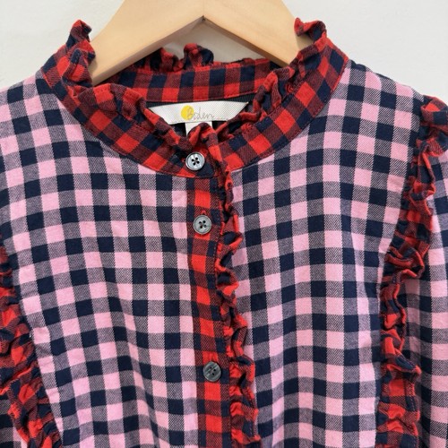 Blusa Boden Isla Detalle Volantes Rosa Rojo Azul Marino Cuadros Guinga Talla 14 Preppy Cottage - Imagen 5 de 10