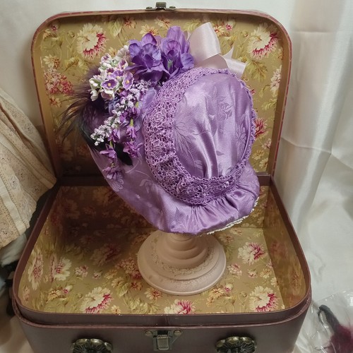 *DOLL BONNET~ ANTIQUE FRENCH/GERMAN BISQUE DOLL Pastel LAVENDER Silk CIR.11-14 - Picture 13 of 23