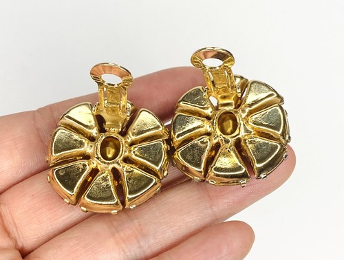 Vintage Signed SCHREINER Orange Clear Rhinestone & Art Glass Earrings - Picture 7 of 12