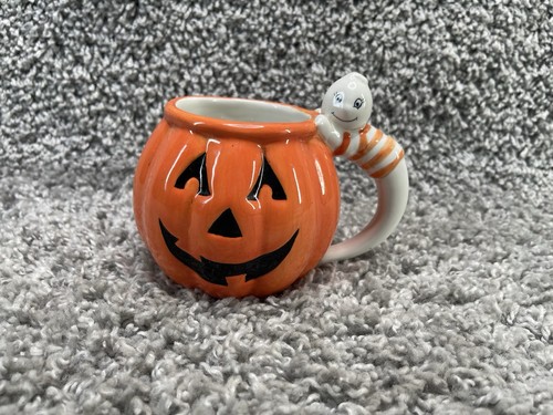 Halloween Pumpkin Jack O Lantern Mug With Ghost Handle Home Kitchen New - Picture 6 of 10