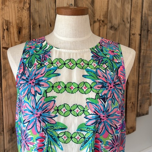 Serbatoio Lilly Pulitzer 100% seta fiore Iona bottoni oro S/M resort spiaggia vacanze - Foto 2 di 13