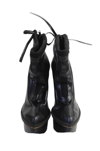 Stella McCartney Womens Leather Platform Inverted Wedge Ankle Boots Black Size 1 - Foto 2 di 4