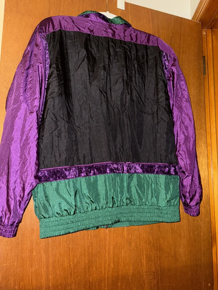 Vintage 80s 90s Green and Purple Nylon Windbreaker Track Suit - Image 2 of 4