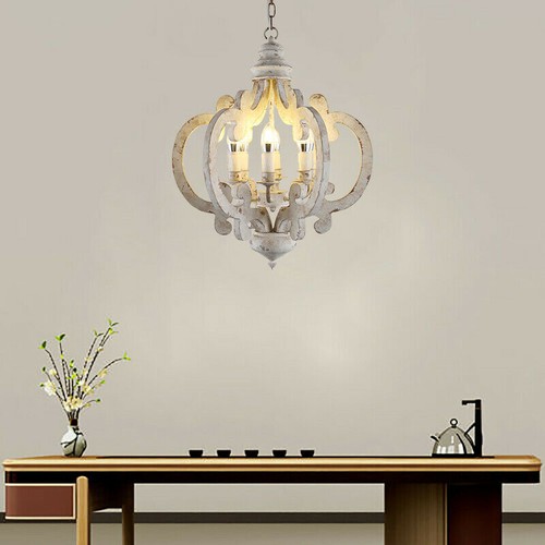 Wood Chandelier Vintage French Country Pendant Light Fixture White Lighting Home - Picture 16 of 24