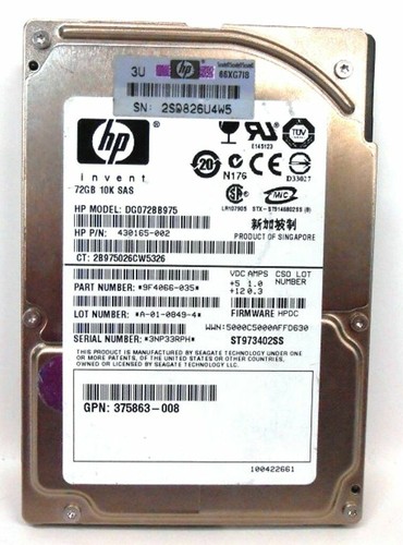 HP 72GB 10K SAS 2.5" SP HDD DG072BB975 430165-002 9F4066-035 ST973402SS HPDC D9 - 第 1/5 張圖片