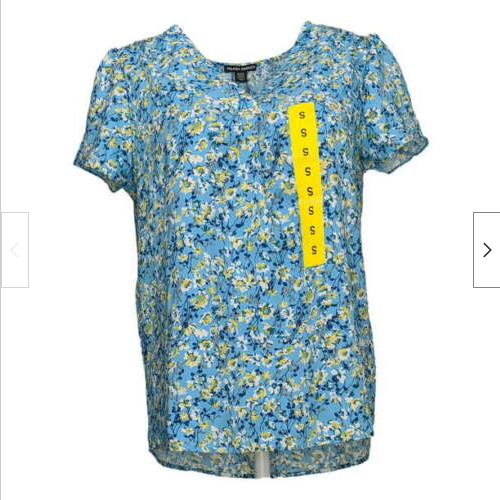 HILARY RADLEY WOMEN'S V-NECK FLORAL BLOUSE (BLUE FLORAL, SMALL)NWT - Picture 1 of 2