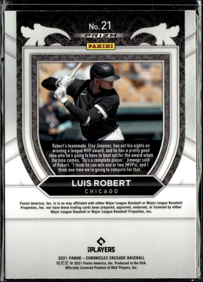 2021 Panini Chronicles Crusade Holo Luis Robert Chicago White Sox #21 - Image 2 of 2