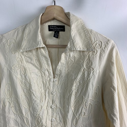 Camisa de moda natural G-Designs botones de diseño floral con cuello beige talla M - Imagen 3 de 9