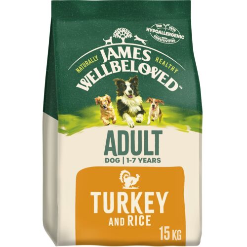15kg James Wellbeloved Natural Adult Complete Dry Dog Food Turkey & Rice