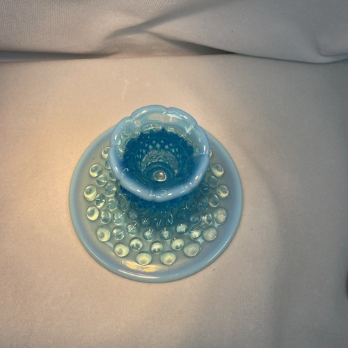 Vintage Fenton Glass Blue Opalescent Hobnail Candlestick Holder MCM Perfect - Picture 3 of 6