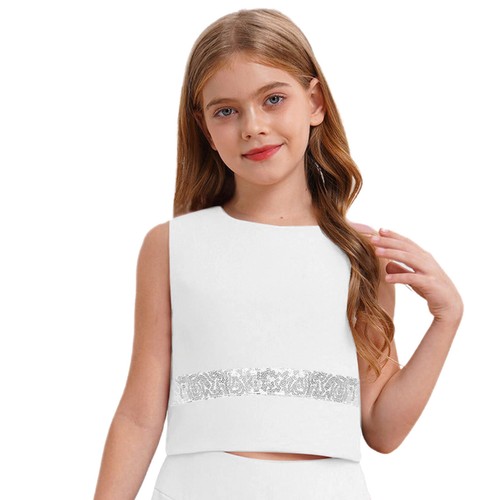 Girls Parkly Crop Top Irritation-Free Sleeveless Jacket Shiny Glitter Elegant - Picture 29 of 57