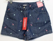 2008 Gymboree Palm Spring Denim Shorts sz 7 Embroidered Flamingo Tropical Fl Bea