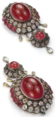 Hobe Star Ruby Gold Filigree Openwork Oval and Multiple Pendants Pin or Pendant - Picture 5 of 9