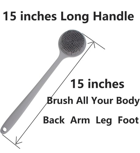 Silicone Body Scrubber, Long Handle Back Scrubber for Shower, Silicone Body Brus - Picture 3 of 4
