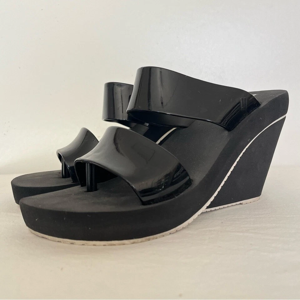 Sandalias tanga de cuña de verano Melissa para mujer 7 plataforma alta espuma gelatina negras blancas Foto 2 de 4