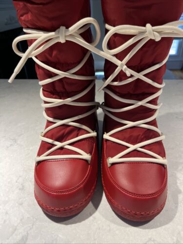 INUIKII Womens Nylon Waterproof Wool Lined Moon Snow Boots Size 38 Red - Picture 2 of 8