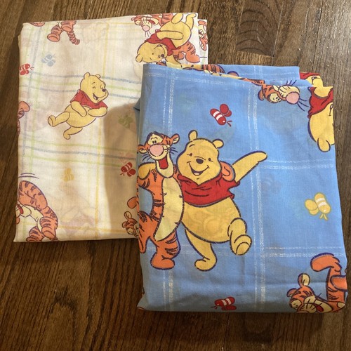 Vintage Disney Winnie the Pooh TWIN Fitted & Flat Sheet Tigger Plaid Bees Craft - Picture 1 of 4