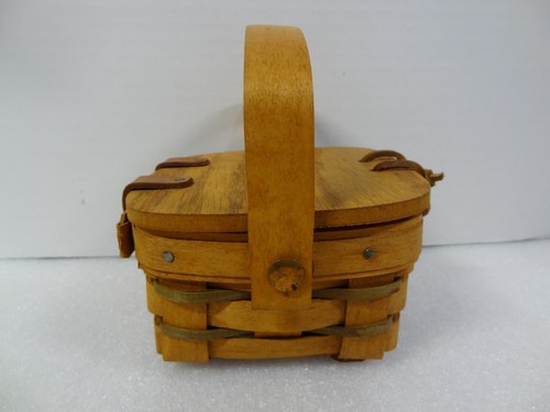 Longaberger 1990 Small Purse Basket With Hinged Lid Swing Handle 5x5x3 Kiddie - Picture 3 of 12