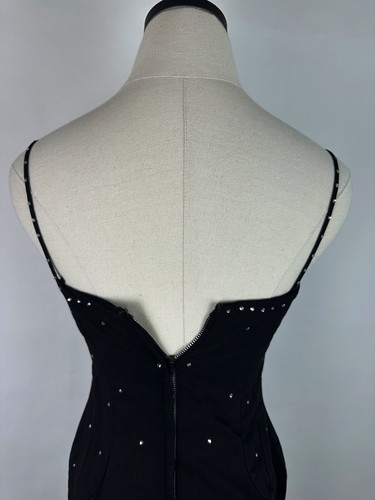 Vintage 50s Rhinestone Studded Dress XS / S Hourglass Black Cotton Pique FLAW - Picture 11 of 21