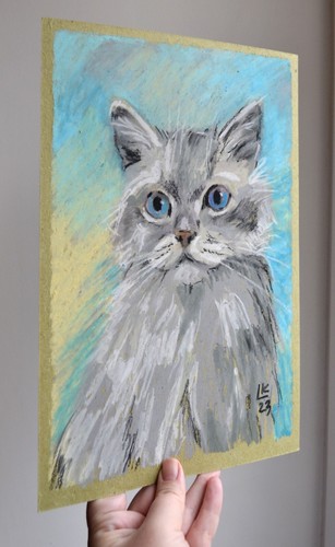 Original Cat Portrait 12x8 OOAK Signed Soft Pastel Expressive Animal Wall Art - Picture 5 of 5