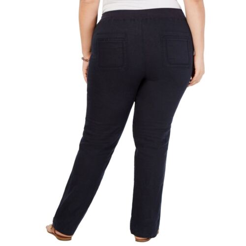 TOMMY HILFIGER Women's Plus Size Linen Pull On Slim-leg Casual Pants TEDO - Picture 2 of 6