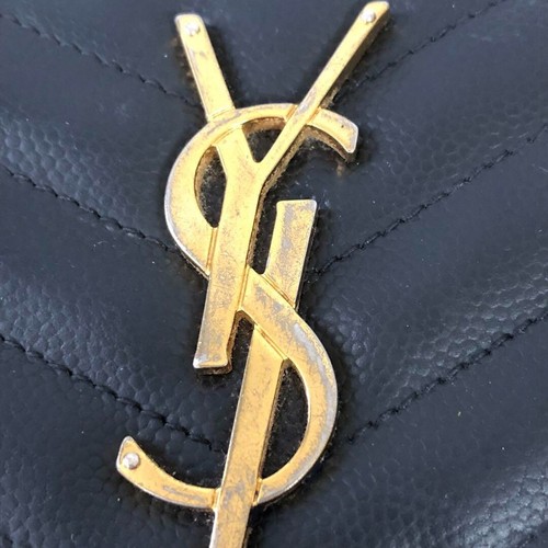 Authentic YSL Saint Leather V stitch Gold Logo Zip Around Long Wallet USED - Picture 5 of 13
