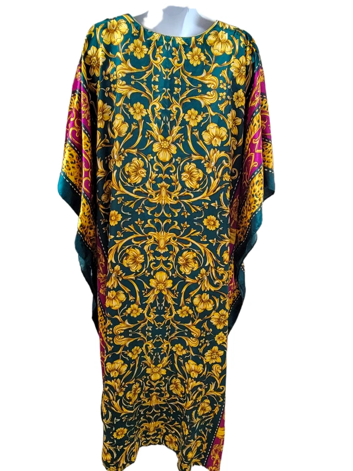 Winlar satinado caftán cachemira floral rojo dorado para mujer talla única Foto 2 de 4