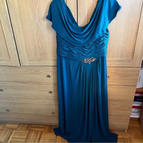 WOMEN’S PATRA SIZE 14W GREEN COWL NECK JEWEL DETAIL JERSEY EVENING GOWN DRESS - Picture 3 of 16