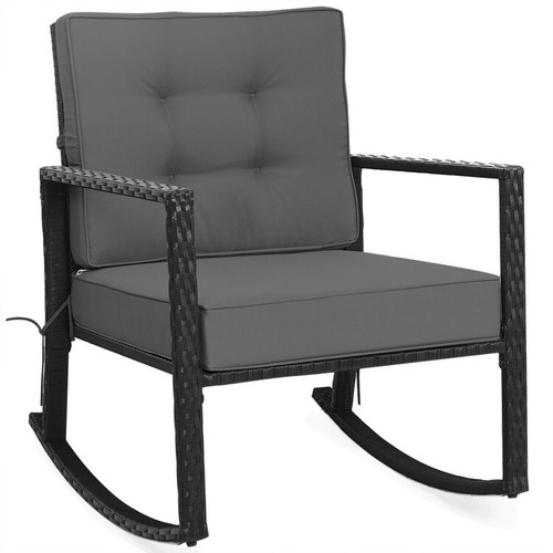 Patio Rattan Rocker Outdoor Glider Heavy Duty Chair Single Seat W/Thick Cushions