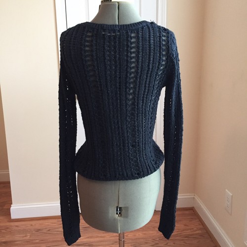 Hollister Long Sleeve Crochet Open Knit Black Cover Up Sweater Shirt Size S - Picture 2 of 16