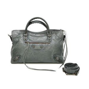 Authentic-Balenciaga-The-City-2way-Shoulder-Satchel-Hand-Bag-Leather-Gray-Italy