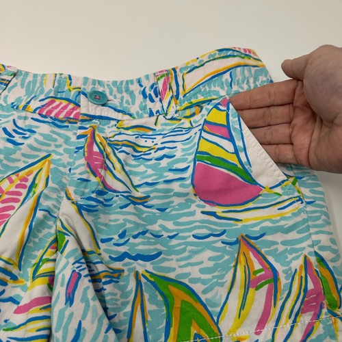 Lilly Pulitzer Mujer Talla 2 PANTALONES CORTOS Bolsillos con Cremallera Veleros You Gotta Regatta - Imagen 4 de 5