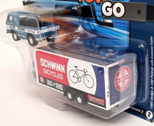 Johnny Lightning 1/64 Dodge A-100 Pickup Enclosed Trailer Schwinn Bikes Blue Van - Picture 4 of 4