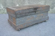 Antique Primitive Wood Carpenters Tool Trunk Chest Coffee Table - 38x19