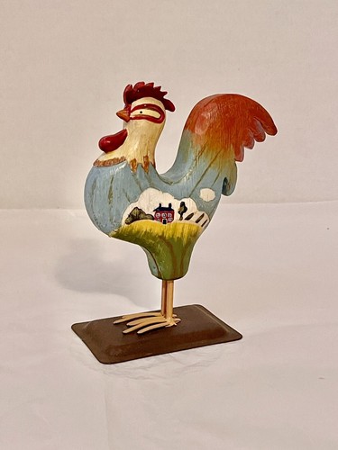 Rooster Folk Art Carved Wood Metal Stand Russ Berrie Farmhouse Hand Painted 5.5” - Picture 3 of 9