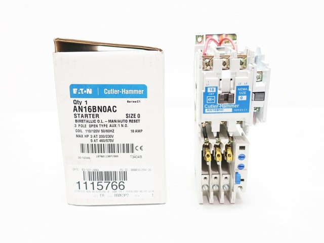 EATON CUTLER HAMMER AN16BN0AC NEMA OPEN 3P STR SIZE 0 120V COIL