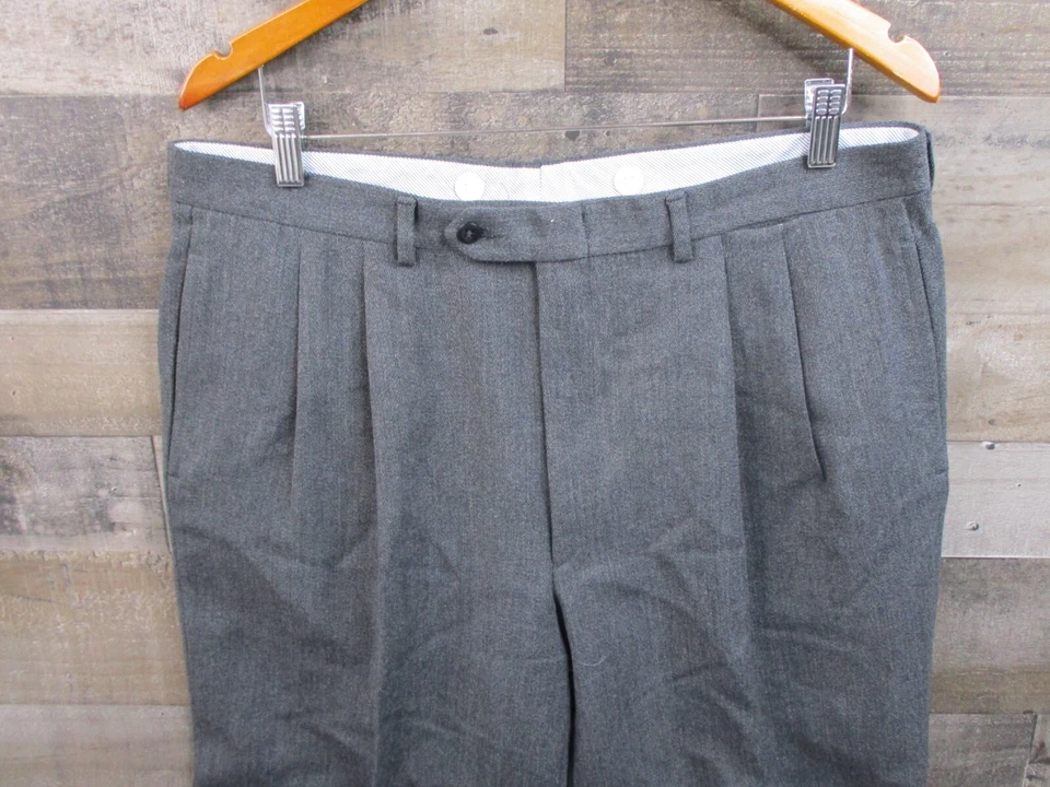 Pantalones de vestir de lana Luciano Barbera 52 EE. UU. 38x32 gris plisado con puños Foto 4 de 4