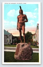Postcard Massachusetts Plymouth MA Massasoit Statue Native American 1930s