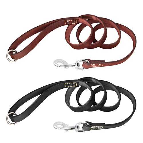 Genuine Leather Dog Leash Heavy Duty with Handle for Pet Training Walking Lead - Picture 2 of 24