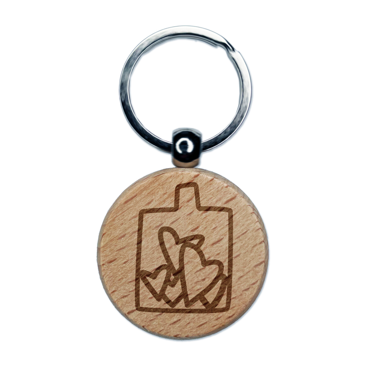 Hearts Love Wooden Keychain Charm with Engraved Jar Design