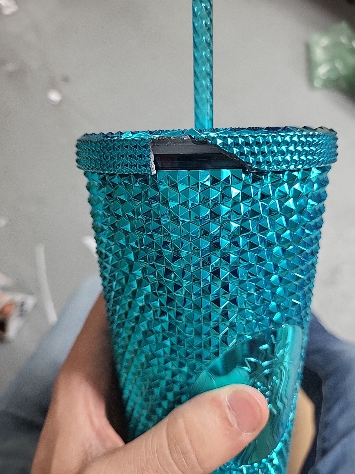 Starbucks Studded Blue Tumbler Venti 24oz Chrome Metallic Splash *BENT