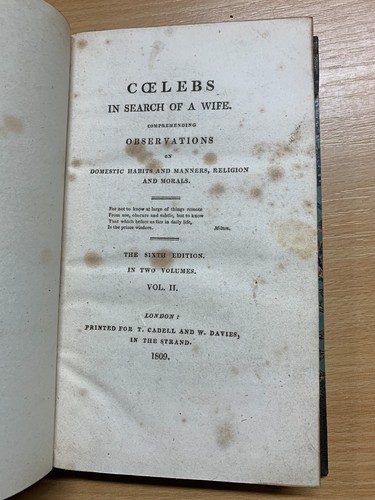 ANTIQUE 1809 HANNAH MORE "COELEBS IN SEARCH OF A WIFE" VOLS 1 & 2 BOOKS (P6) AA - Picture 14 of 20