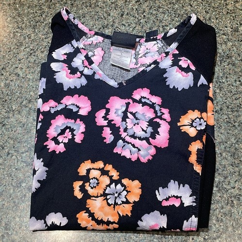 Top exfoliante Baby Phat talla grande negro rosa naranja flores bolsillos laterales elásticos - Imagen 10 de 10