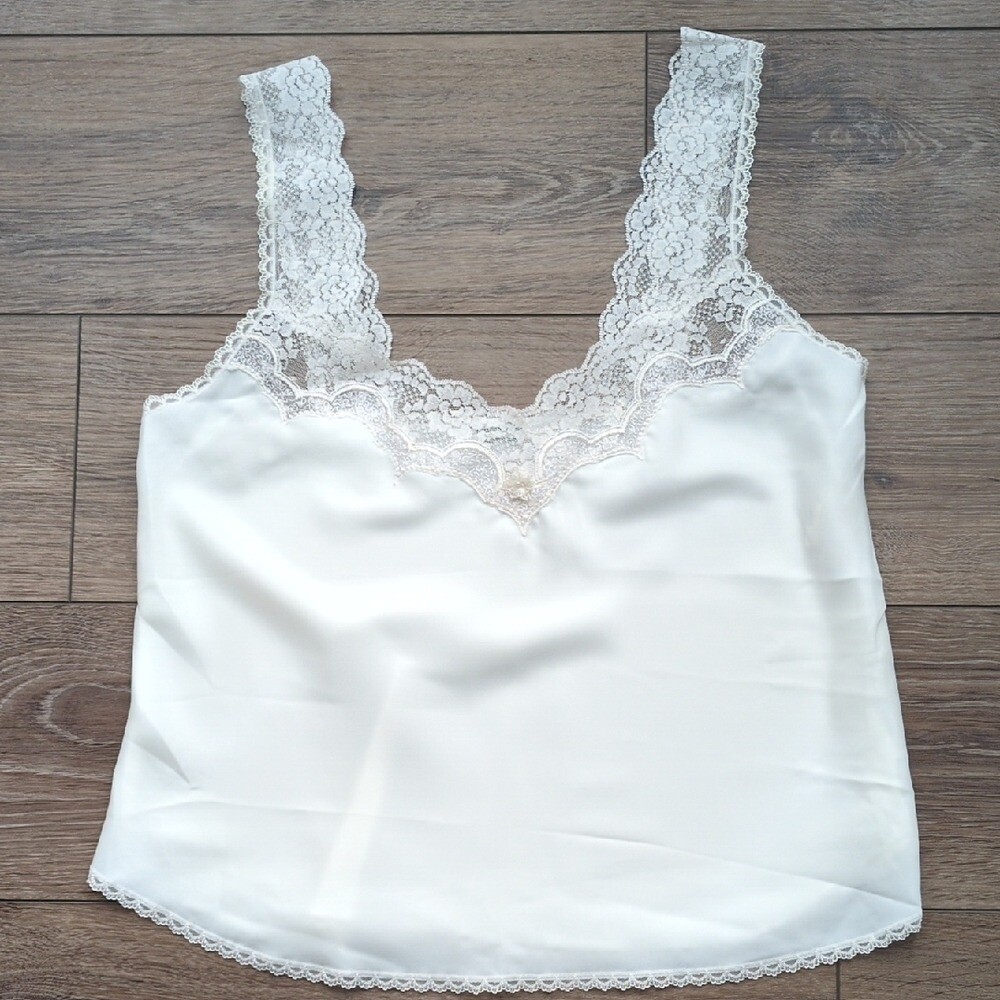 Vintage Christian Dior Camisole Tank Top - White Lace Neckline