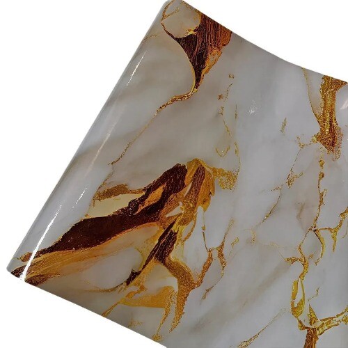 Yellow imitation marble pattern self-adhesive wallpaper oil resistant sticker - Bild 5 von 18