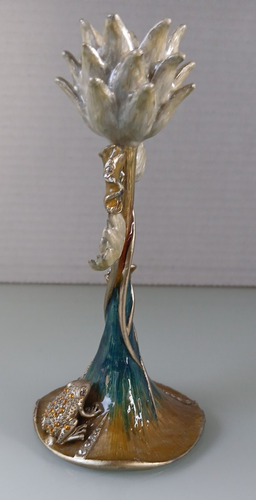 Flower Candle Holder With Bling Frogs Decorative Metal and Ceramic 6 Inches - Picture 2 of 9